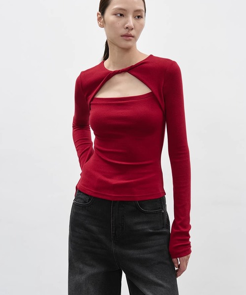 EIGHTHMONTH(エイスマンス)の「ネックカットアウトロングスリーブトップス EM26s034【EIGHTHMONTH】(Tシャツ/カットソー・レディース・レッド/ブラック・S/M)」の6枚目の写真