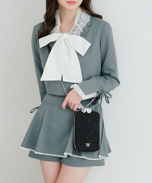 OLIVE des OLIVE（オリーブデオリーブ）の「Aimerianejoieレースマルチショルダー（ショルダーバッグ・レディース・グレー/アイボリー/ブラック・FREE）」の2枚目の写真