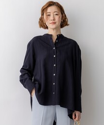 ドビーストライプ バックタックフレアブラウス