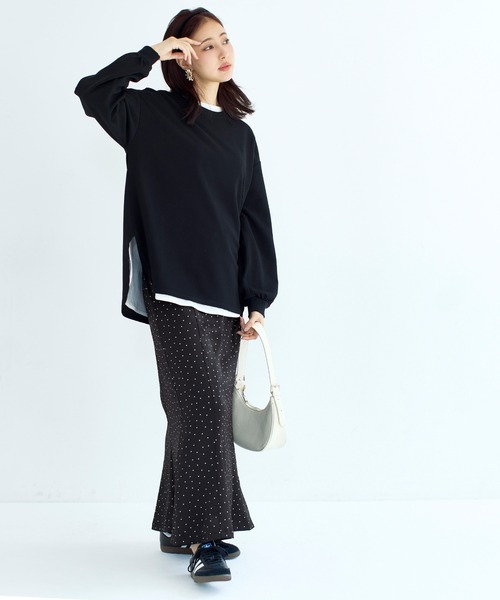 coca（coca）（コカ）の「サッカーサテンナロースカート（スカート・レディース・ブラック/アイボリー・L/S/M）」の6枚目の写真