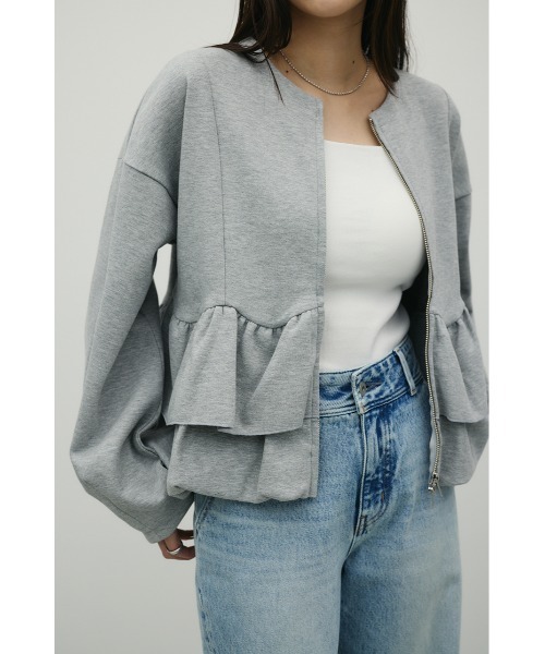 STYLEMIXER(スタイルミキサー)の「ヘムフリルジャケット(ノーカラージャケット・レディース・杢グレー/ネイビー/ホワイト・FREE)」の1枚目の写真