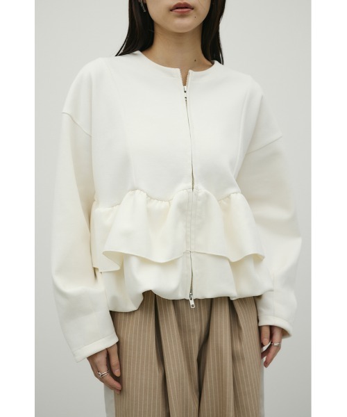 STYLEMIXER(スタイルミキサー)の「ヘムフリルジャケット(ノーカラージャケット・レディース・杢グレー/ネイビー/ホワイト・FREE)」の2枚目の写真