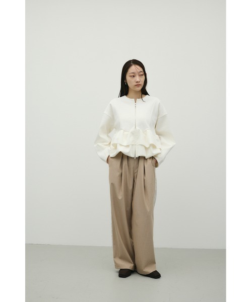 STYLEMIXER(スタイルミキサー)の「ヘムフリルジャケット(ノーカラージャケット・レディース・杢グレー/ネイビー/ホワイト・FREE)」の4枚目の写真