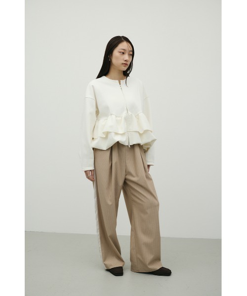 STYLEMIXER(スタイルミキサー)の「ヘムフリルジャケット(ノーカラージャケット・レディース・杢グレー/ネイビー/ホワイト・FREE)」の5枚目の写真