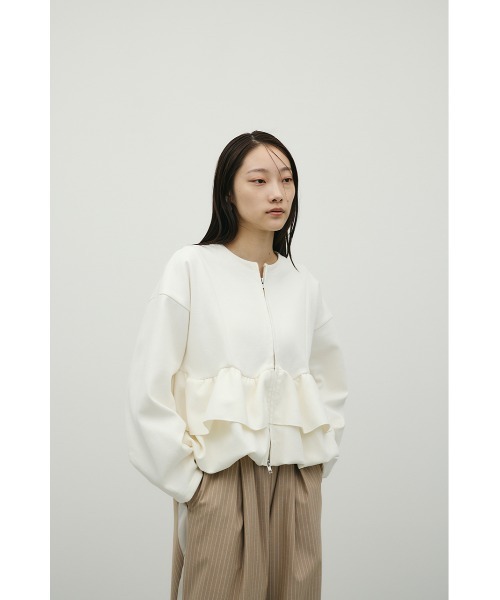 STYLEMIXER(スタイルミキサー)の「ヘムフリルジャケット(ノーカラージャケット・レディース・杢グレー/ネイビー/ホワイト・FREE)」の6枚目の写真