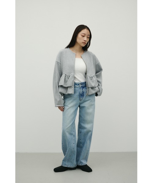 STYLEMIXER(スタイルミキサー)の「ヘムフリルジャケット(ノーカラージャケット・レディース・杢グレー/ネイビー/ホワイト・FREE)」の14枚目の写真