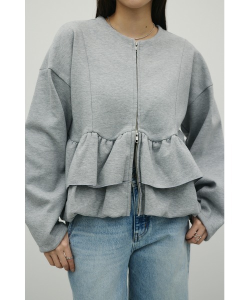 STYLEMIXER(スタイルミキサー)の「ヘムフリルジャケット(ノーカラージャケット・レディース・杢グレー/ネイビー/ホワイト・FREE)」の16枚目の写真