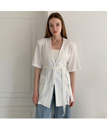 Collarless Linen Single Short-Sleeve Jacket (3colors)