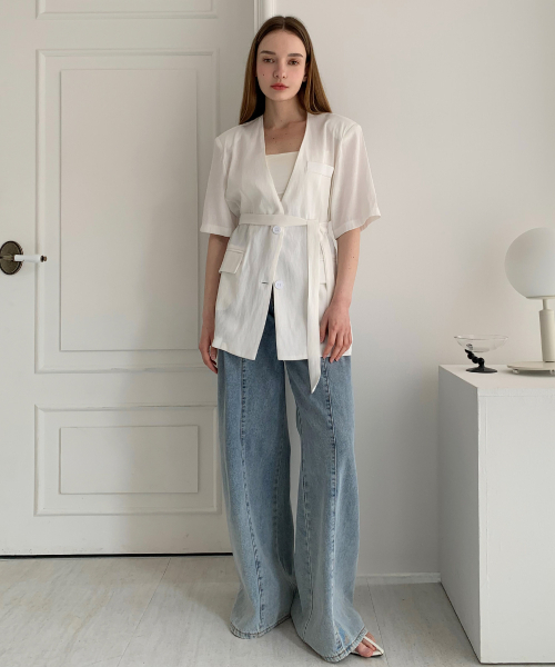 VASCARA（バスカラ）の「Collarless Linen Single Short-Sleeve Jacket (3colors)（その他アウター・レディース・ベージュ/ホワイト/ブラック・FREE）」の4枚目の写真