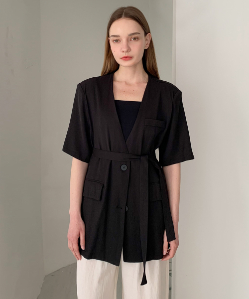 VASCARA（バスカラ）の「Collarless Linen Single Short-Sleeve Jacket (3colors)（その他アウター・レディース・ベージュ/ホワイト/ブラック・FREE）」の5枚目の写真