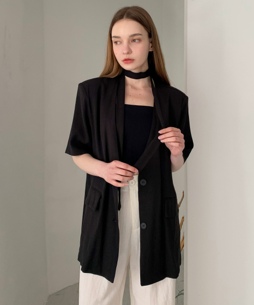VASCARA（バスカラ）の「Collarless Linen Single Short-Sleeve Jacket (3colors)（その他アウター・レディース・ベージュ/ホワイト/ブラック・FREE）」の6枚目の写真