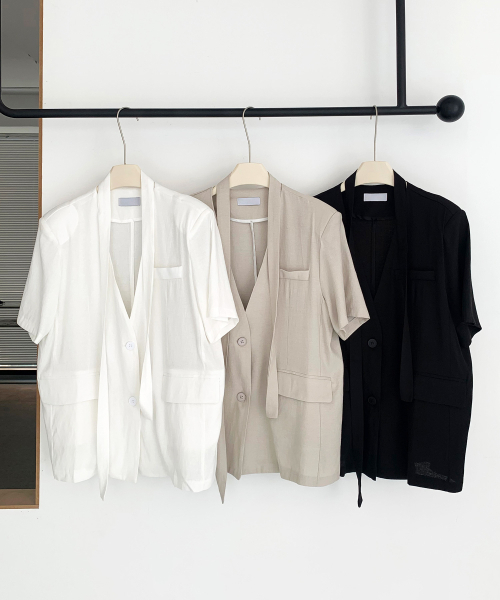 VASCARA（バスカラ）の「Collarless Linen Single Short-Sleeve Jacket (3colors)（その他アウター・レディース・ベージュ/ホワイト/ブラック・FREE）」の7枚目の写真