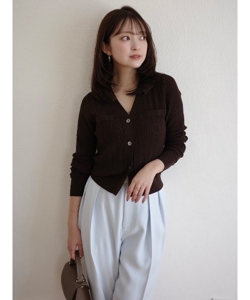 anuans（アニュアンス）の「ラティスケーブルニットカーディガン（カーディガン/ボレロ・レディース・グレー/アイボリー/ミント/ライトピンク/ブラウン/ブラック・FREE）」の4枚目の写真