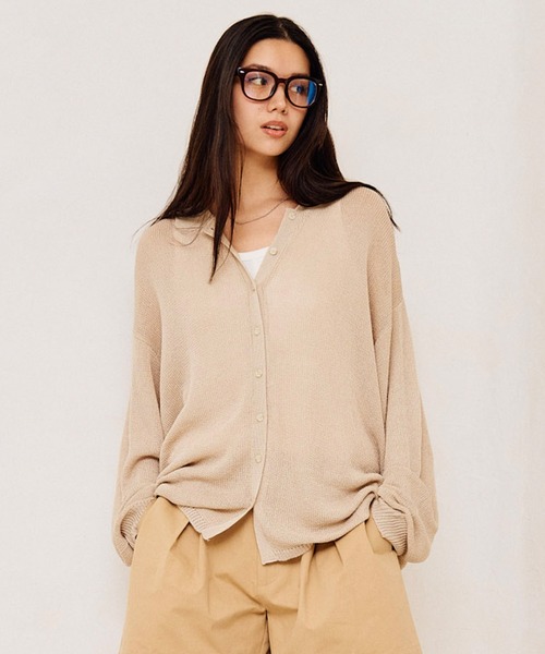 RIKKA FEMME(リッカファム)の「RIKKA FEMME/リッカファム 長袖 ポロシャツ ニット シアー RF6S-2701(ポロシャツ・レディース・ネイビー/ベージュ/ブラウン・FREE)」の2枚目の写真