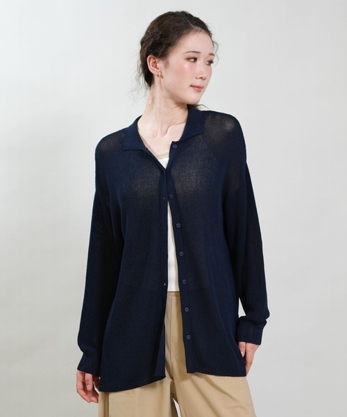 RIKKA FEMME(リッカファム)の「RIKKA FEMME/リッカファム 長袖 ポロシャツ ニット シアー RF6S-2701(ポロシャツ・レディース・ネイビー/ベージュ/ブラウン・FREE)」の3枚目の写真