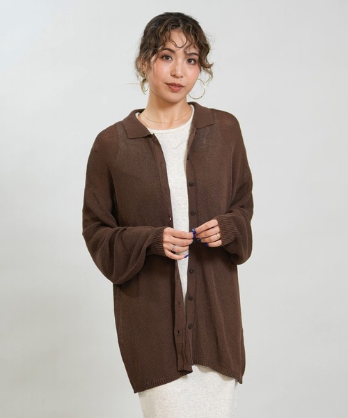 RIKKA FEMME(リッカファム)の「RIKKA FEMME/リッカファム 長袖 ポロシャツ ニット シアー RF6S-2701(ポロシャツ・レディース・ネイビー/ベージュ/ブラウン・FREE)」の1枚目の写真