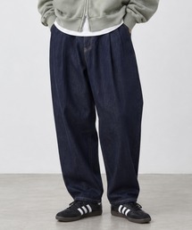 【NAVY / ネイビー】マイデニ タック ワイドテーパードパンツ
