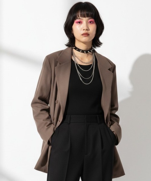 DIP IN CHOCOLATE(ディップインチョコレート)の「ダブルテーラードジャケット【DIP IN CHOCOLATE】(テーラードジャケット・レディース・カーキ/チャコールグレー/グレー・F)」の1枚目の写真