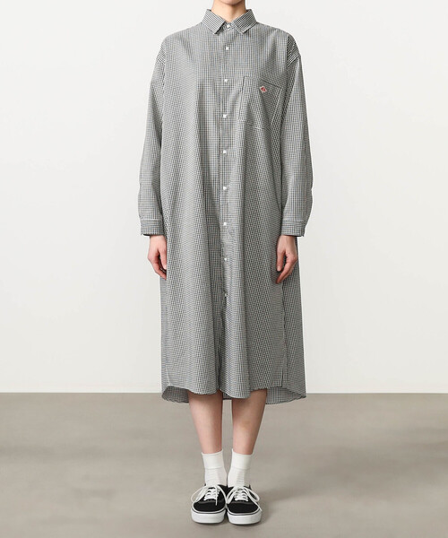 DANTON（ダントン）の「DANTON | ポリオックスフォード シャツワンピース WOMEN（シャツワンピース・レディース・ブラック系その他/グリーン系その他・36）」の12枚目の写真