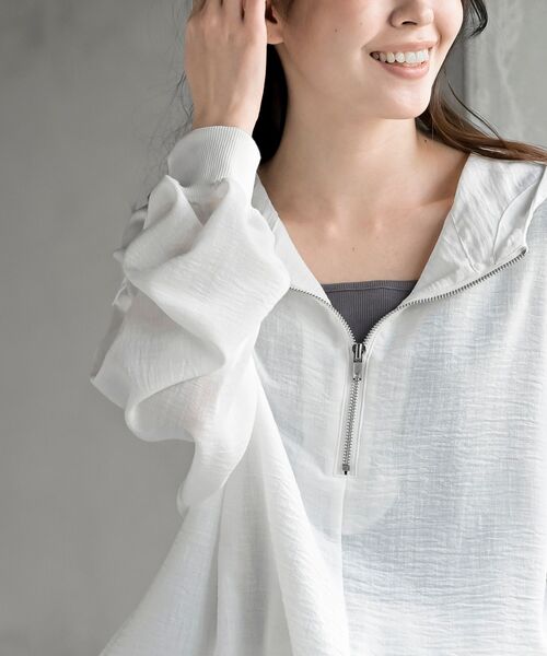 rps（アールピーエス）の「ハーフジップフードプルオーバー（パーカー・レディース・オフホワイト/サックスブルー/ブラック・フリー）」の19枚目の写真