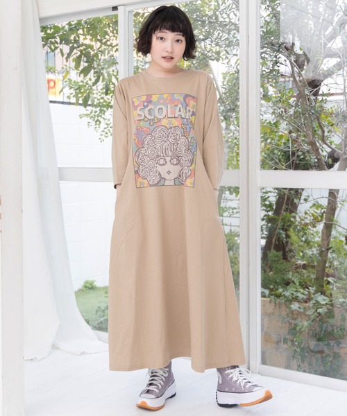 ScoLar（スカラー）の「161625：ピクセルアートスカラーちゃんワンピース（ワンピース・レディース・ネイビー/ベージュ・M）」の2枚目の写真