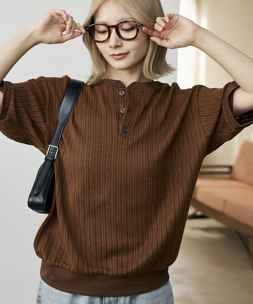 wym lidnm AZE H/S KNIT HENLEY Lサイズ　ブラウン AZE H/S KNIT HENLEY（ニット/セーター）｜WYM LIDNM（ウィム バイ