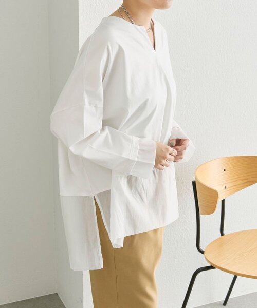 ear PAPILLONNER（イアパピヨネ）の「裾シアーロングTシャツ【SUM1 STYLE】（Tシャツ/カットソー・レディース・ホワイト/ブラック・FREE）」の2枚目の写真