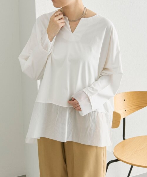 ear PAPILLONNER（イアパピヨネ）の「裾シアーロングTシャツ【SUM1 STYLE】（Tシャツ/カットソー・レディース・ホワイト/ブラック・FREE）」の3枚目の写真