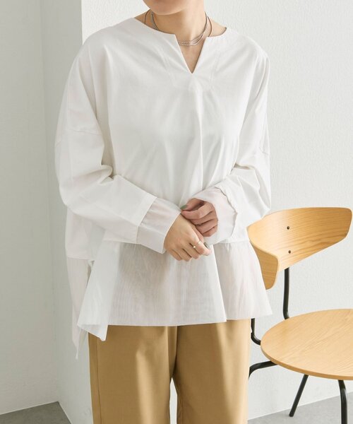 ear PAPILLONNER（イアパピヨネ）の「裾シアーロングTシャツ【SUM1 STYLE】（Tシャツ/カットソー・レディース・ホワイト/ブラック・FREE）」の5枚目の写真