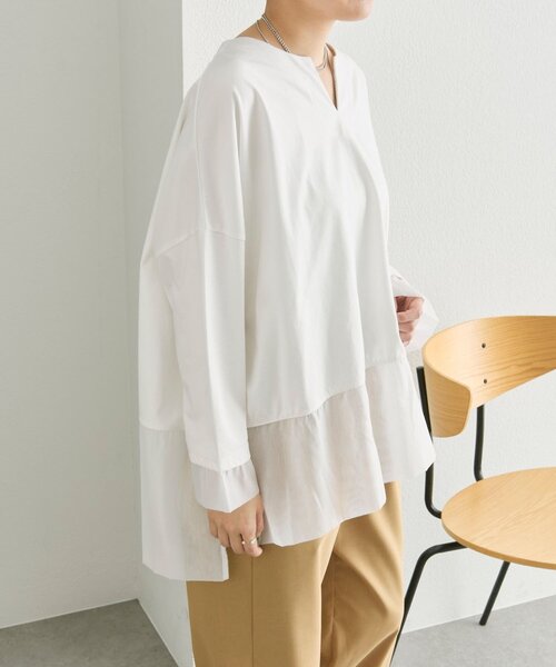 ear PAPILLONNER（イアパピヨネ）の「裾シアーロングTシャツ【SUM1 STYLE】（Tシャツ/カットソー・レディース・ホワイト/ブラック・FREE）」の6枚目の写真