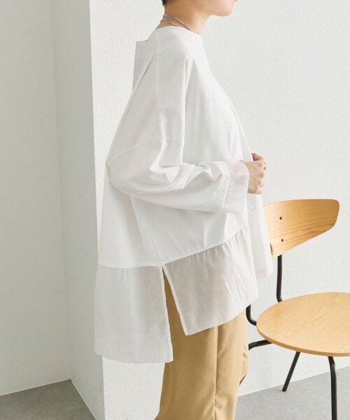 ear PAPILLONNER（イアパピヨネ）の「裾シアーロングTシャツ【SUM1 STYLE】（Tシャツ/カットソー・レディース・ホワイト/ブラック・FREE）」の7枚目の写真