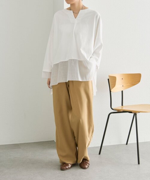 ear PAPILLONNER（イアパピヨネ）の「裾シアーロングTシャツ【SUM1 STYLE】（Tシャツ/カットソー・レディース・ホワイト/ブラック・FREE）」の10枚目の写真