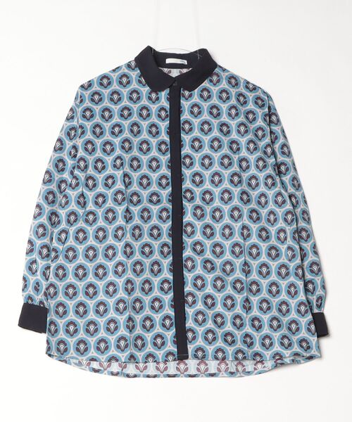 sandy（サンディー）の「プリントラウンドカラーヒヨクブラウス（シャツ/ブラウス・レディース・ネイビー/ブラック/ブルー/グレー・FREE）」の2枚目の写真