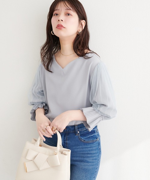 natural couture（ナチュラルクチュール）の「袖口プリーツチュール袖ブラウス（シャツ/ブラウス・レディース・ブラック/サックスブルー/ネイビー/ピンク/オフホワイト・FREE）」の21枚目の写真