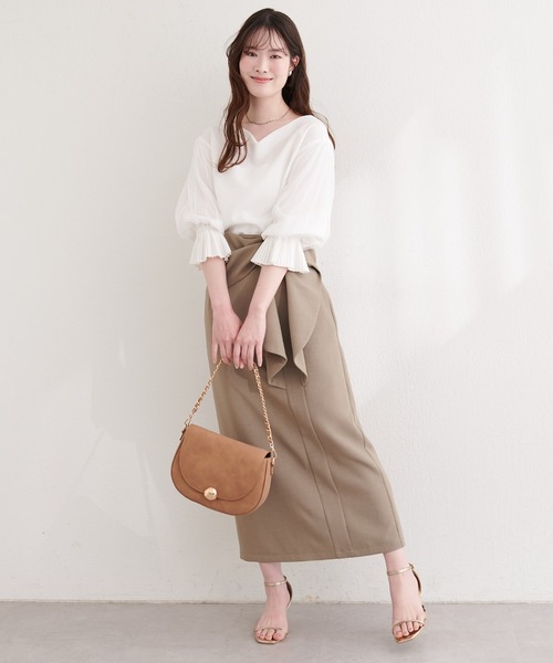 natural couture（ナチュラルクチュール）の「袖口プリーツチュール袖ブラウス（シャツ/ブラウス・レディース・ブラック/サックスブルー/ネイビー/ピンク/オフホワイト・FREE）」の9枚目の写真