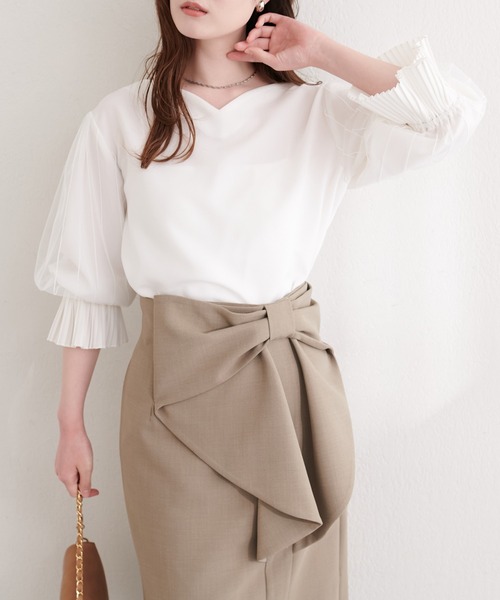 natural couture（ナチュラルクチュール）の「袖口プリーツチュール袖ブラウス（シャツ/ブラウス・レディース・ブラック/サックスブルー/ネイビー/ピンク/オフホワイト・FREE）」の8枚目の写真