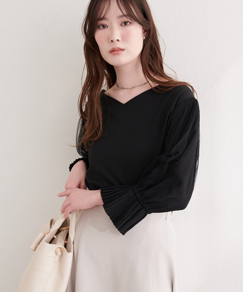 natural couture（ナチュラルクチュール）の「袖口プリーツチュール袖ブラウス（シャツ/ブラウス・レディース・ブラック/サックスブルー/ネイビー/ピンク/オフホワイト・FREE）」の12枚目の写真