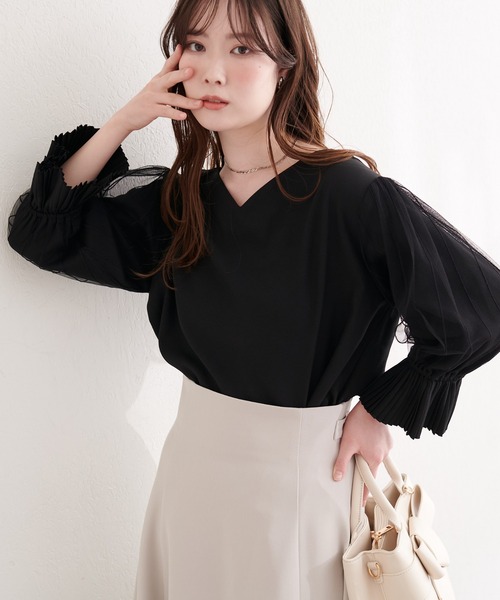 natural couture（ナチュラルクチュール）の「袖口プリーツチュール袖ブラウス（シャツ/ブラウス・レディース・ブラック/サックスブルー/ネイビー/ピンク/オフホワイト・FREE）」の13枚目の写真