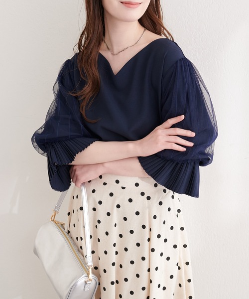 natural couture（ナチュラルクチュール）の「袖口プリーツチュール袖ブラウス（シャツ/ブラウス・レディース・ブラック/サックスブルー/ネイビー/ピンク/オフホワイト・FREE）」の17枚目の写真