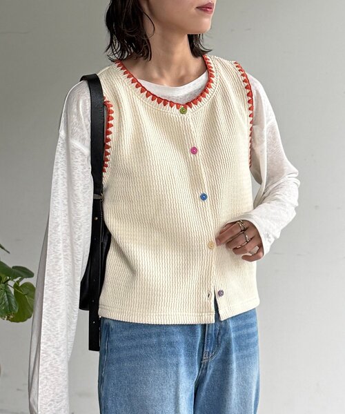 CPCM(シーピーシーエム)の「カラーボタンステッチニットベスト(Tシャツ/カットソー・レディース・ネイビー/グレー/アイボリー・FREE)」の21枚目の写真