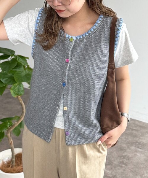 CPCM(シーピーシーエム)の「カラーボタンステッチニットベスト(Tシャツ/カットソー・レディース・ネイビー/グレー/アイボリー・FREE)」の17枚目の写真