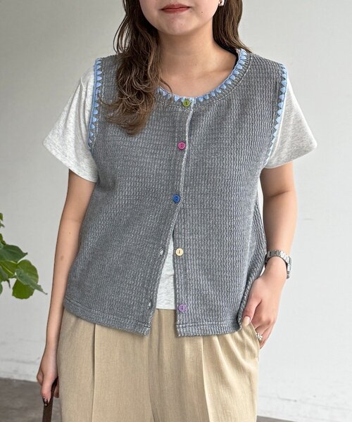 CPCM(シーピーシーエム)の「カラーボタンステッチニットベスト(Tシャツ/カットソー・レディース・ネイビー/グレー/アイボリー・FREE)」の16枚目の写真
