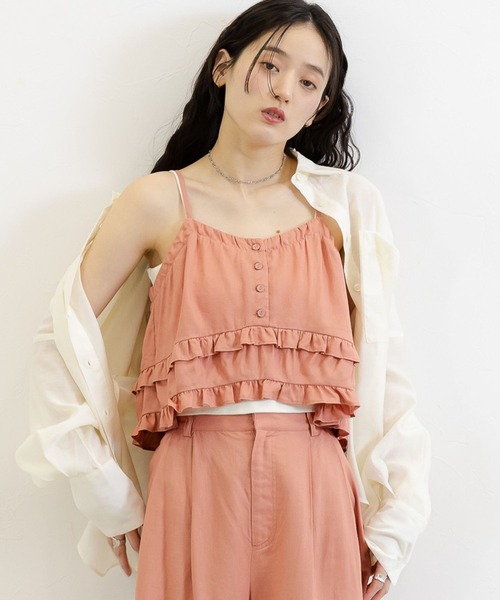 RAGEBLUE（レイジブルー）の「リネンフリルビスチェ/セットアップ対応（キャミソール・レディース・ホワイト/レッド・FREE）」の2枚目の写真