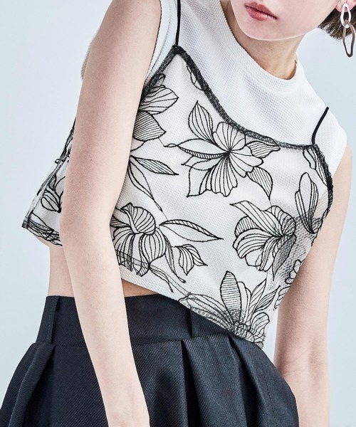 Fashion Letter(ファッションレター)の「花柄チュールビスチェ(キャミソール・レディース・ブラック/アイボリー・M)」の3枚目の写真