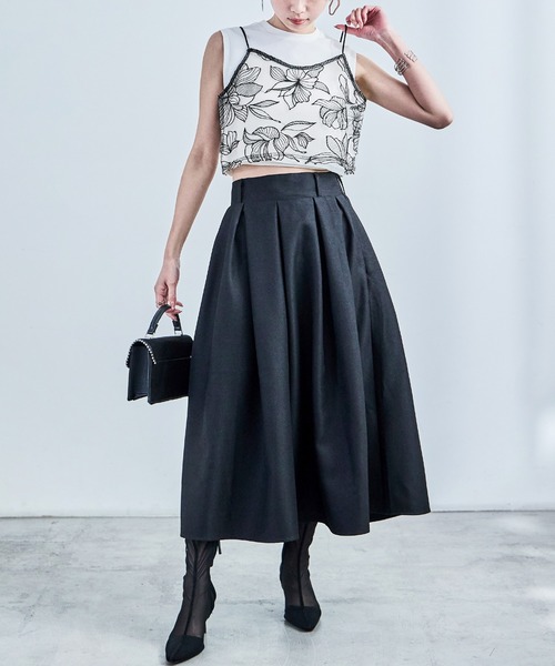 Fashion Letter(ファッションレター)の「花柄チュールビスチェ(キャミソール・レディース・ブラック/アイボリー・M)」の4枚目の写真