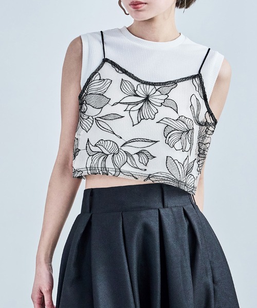Fashion Letter(ファッションレター)の「花柄チュールビスチェ(キャミソール・レディース・ブラック/アイボリー・M)」の5枚目の写真