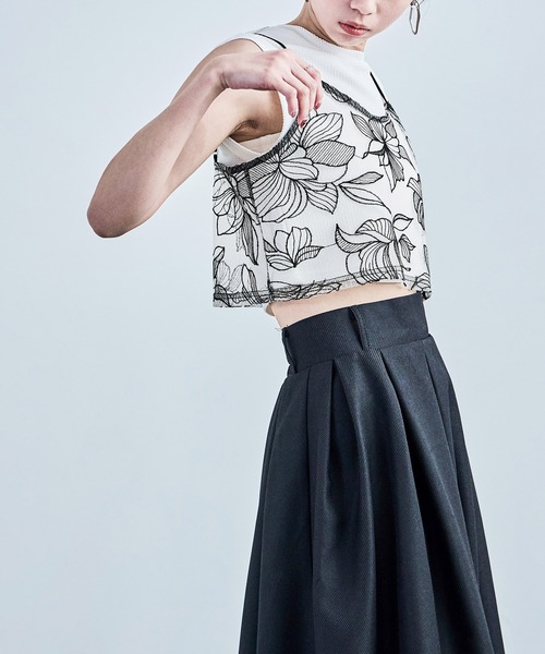 Fashion Letter(ファッションレター)の「花柄チュールビスチェ(キャミソール・レディース・ブラック/アイボリー・M)」の7枚目の写真