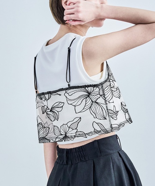 Fashion Letter(ファッションレター)の「花柄チュールビスチェ(キャミソール・レディース・ブラック/アイボリー・M)」の8枚目の写真