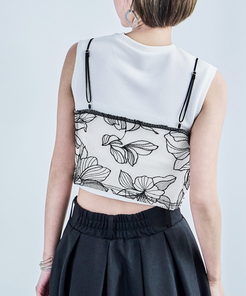 Fashion Letter(ファッションレター)の「花柄チュールビスチェ(キャミソール・レディース・ブラック/アイボリー・M)」の11枚目の写真