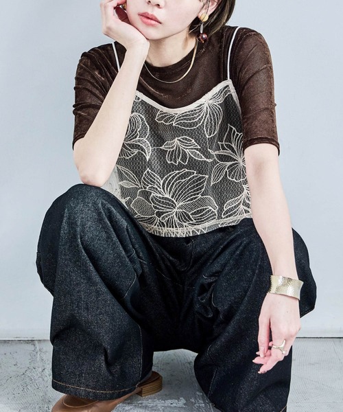 Fashion Letter(ファッションレター)の「花柄チュールビスチェ(キャミソール・レディース・ブラック/アイボリー・M)」の14枚目の写真